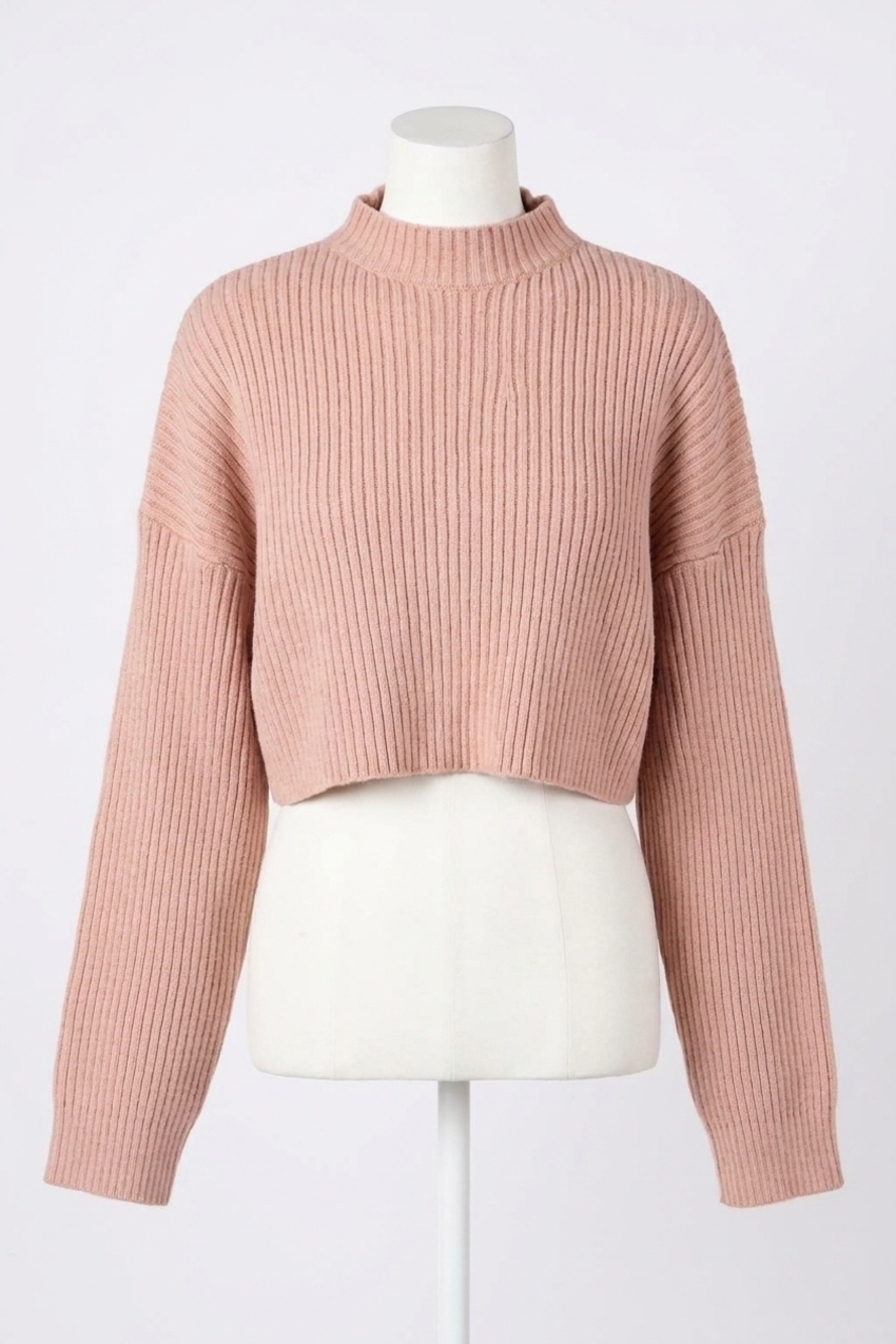NEW MABLE ribbed crop sweater in dusty rose